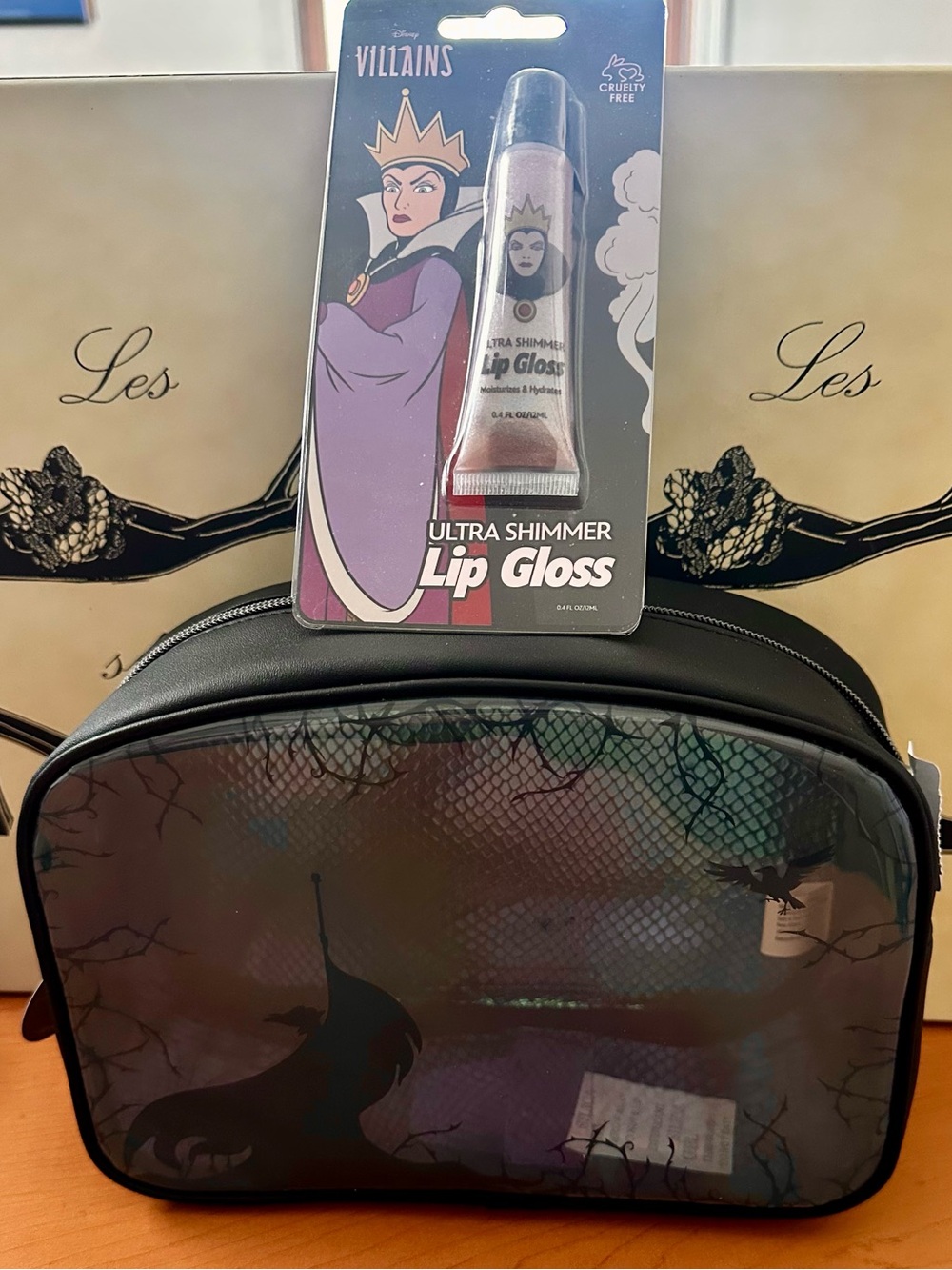 Bath & Body Works Black Disney Villains Maleficent Cosmetic Bag w/ Lip Gloss